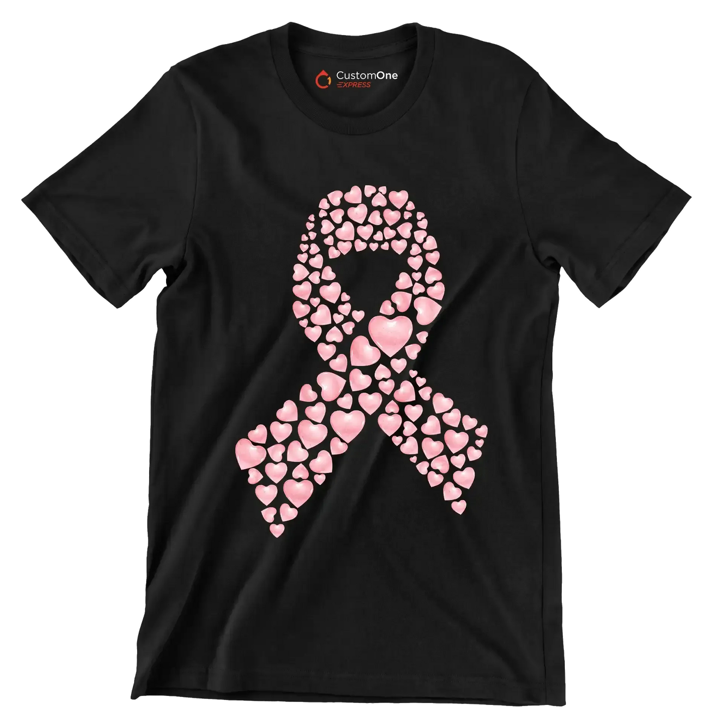 Heart Ribbon - Breast Cancer Awareness T-Shirt-Black-S-Custom One Express