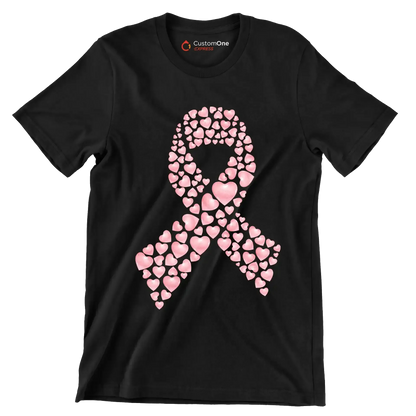 Heart Ribbon - Breast Cancer Awareness T-Shirt-Black-S-Custom One Express