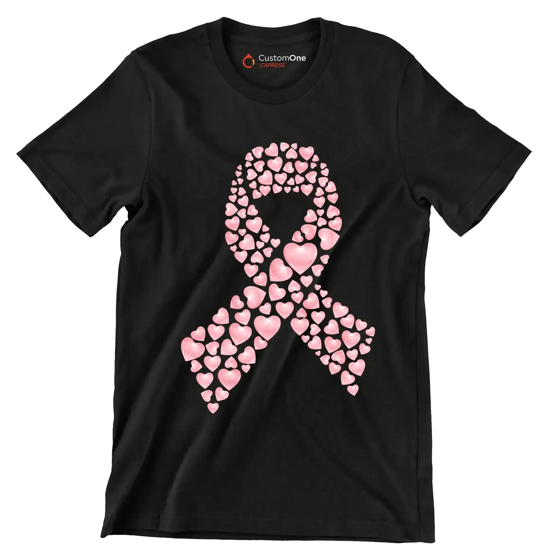 Heart Ribbon - Breast Cancer Awareness T-Shirt-Black-S-Custom One Express