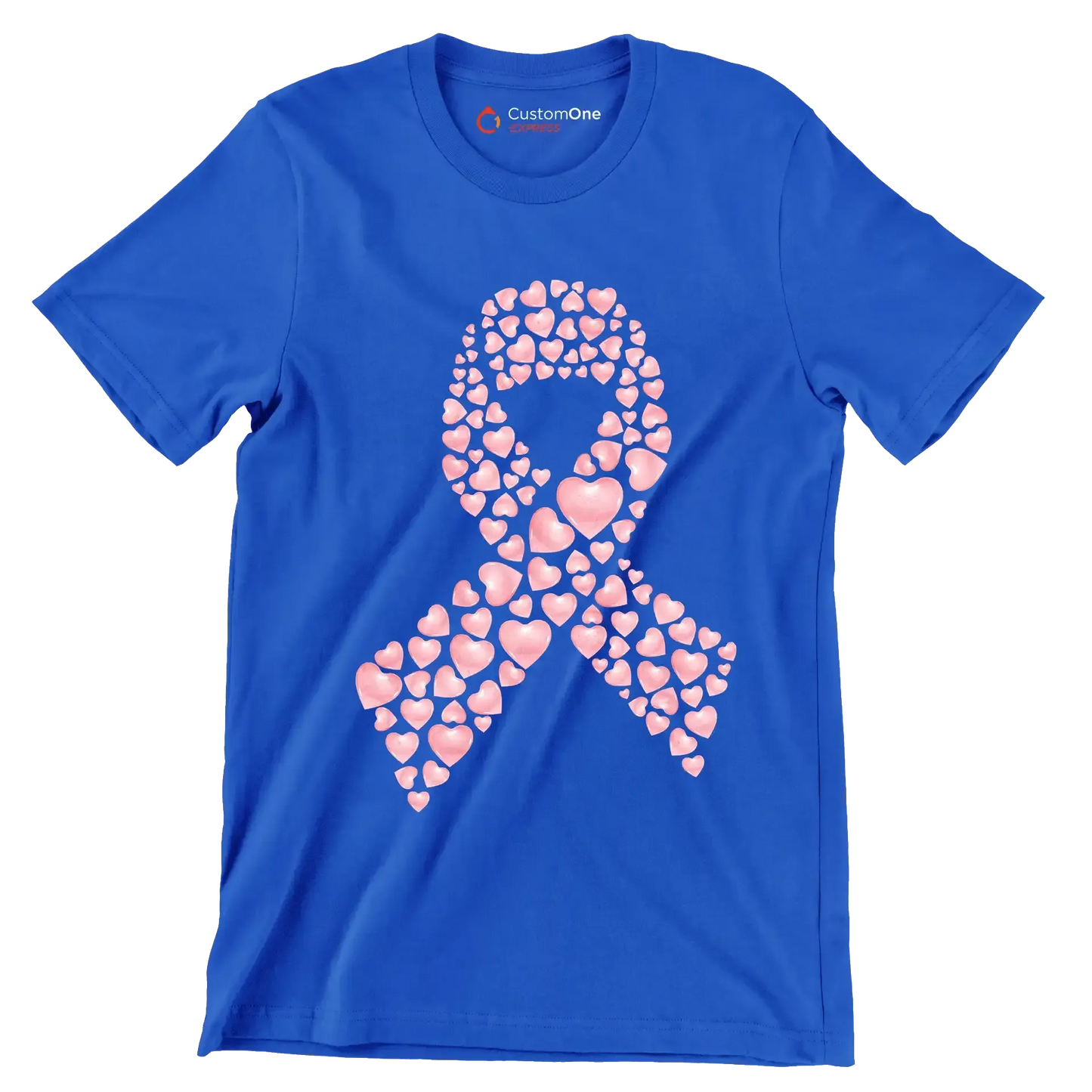 Heart Ribbon - Breast Cancer Awareness T-Shirt-Blue-S-Custom One Express