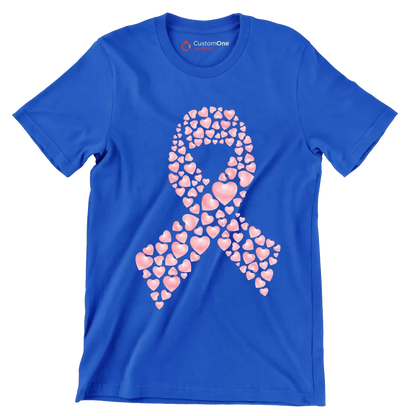 Heart Ribbon - Breast Cancer Awareness T-Shirt-Blue-S-Custom One Express