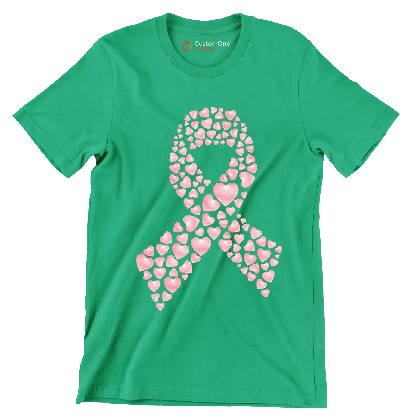 Heart Ribbon - Breast Cancer Awareness T-Shirt-Green-S-Custom One Express