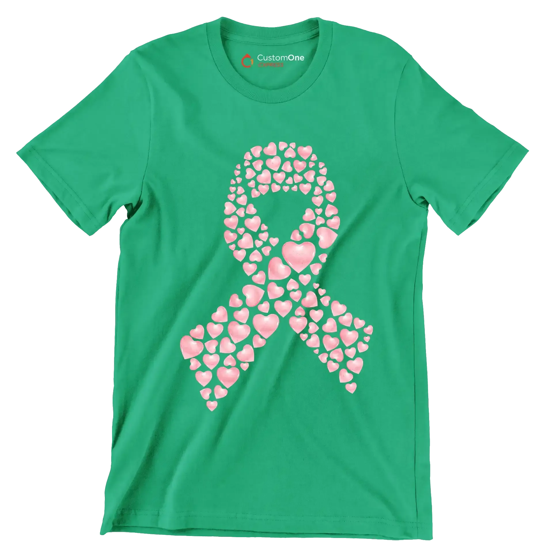 Heart Ribbon - Breast Cancer Awareness T-Shirt-Green-S-Custom One Express
