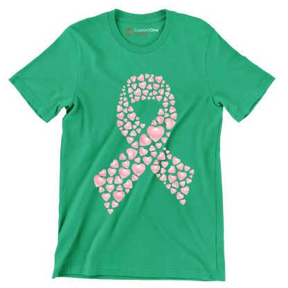 Heart Ribbon - Breast Cancer Awareness T-Shirt-Green-S-Custom One Express