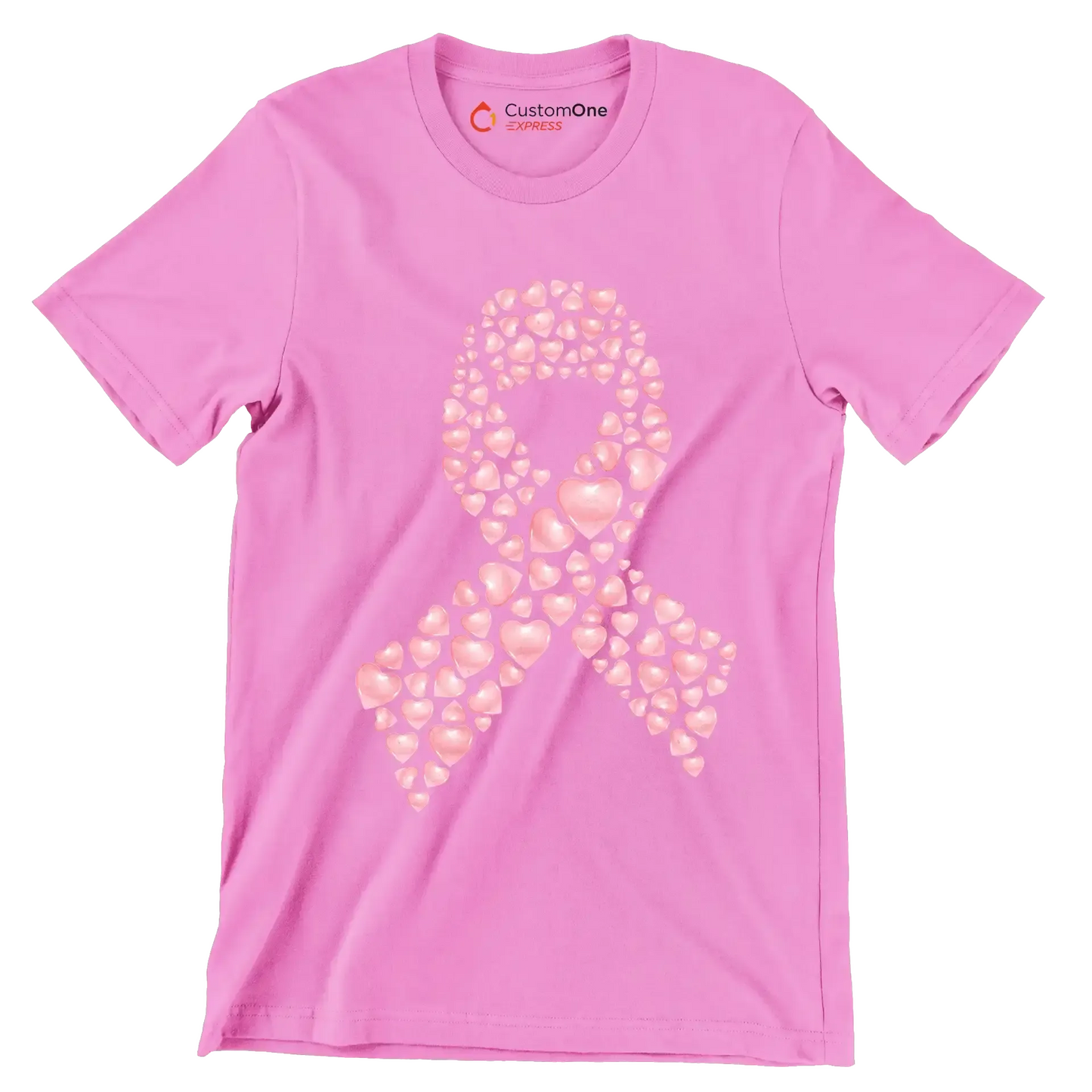Heart Ribbon - Breast Cancer Awareness T-Shirt-Pink-S-Custom One Express