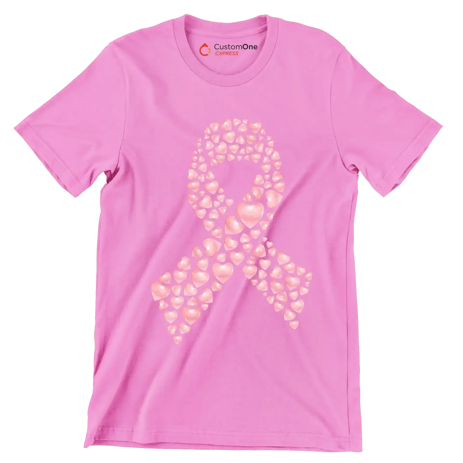Heart Ribbon - Breast Cancer Awareness T-Shirt-Pink-S-Custom One Express