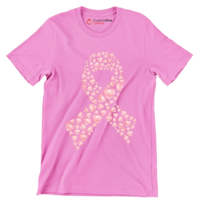 Heart Ribbon - Breast Cancer Awareness T-Shirt-Pink-S-Custom One Express