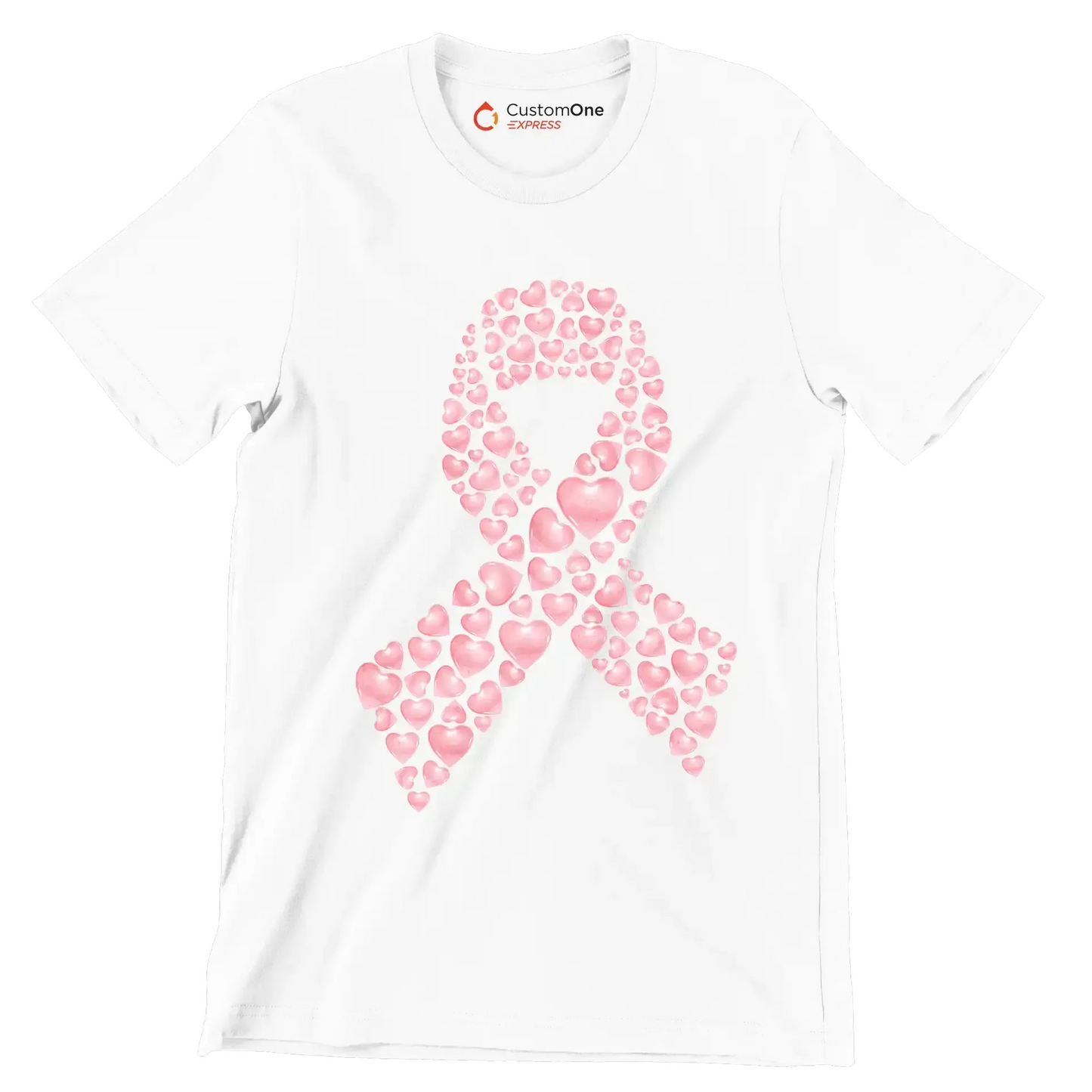 Heart Ribbon - Breast Cancer Awareness T-Shirt-White-S-Custom One Express
