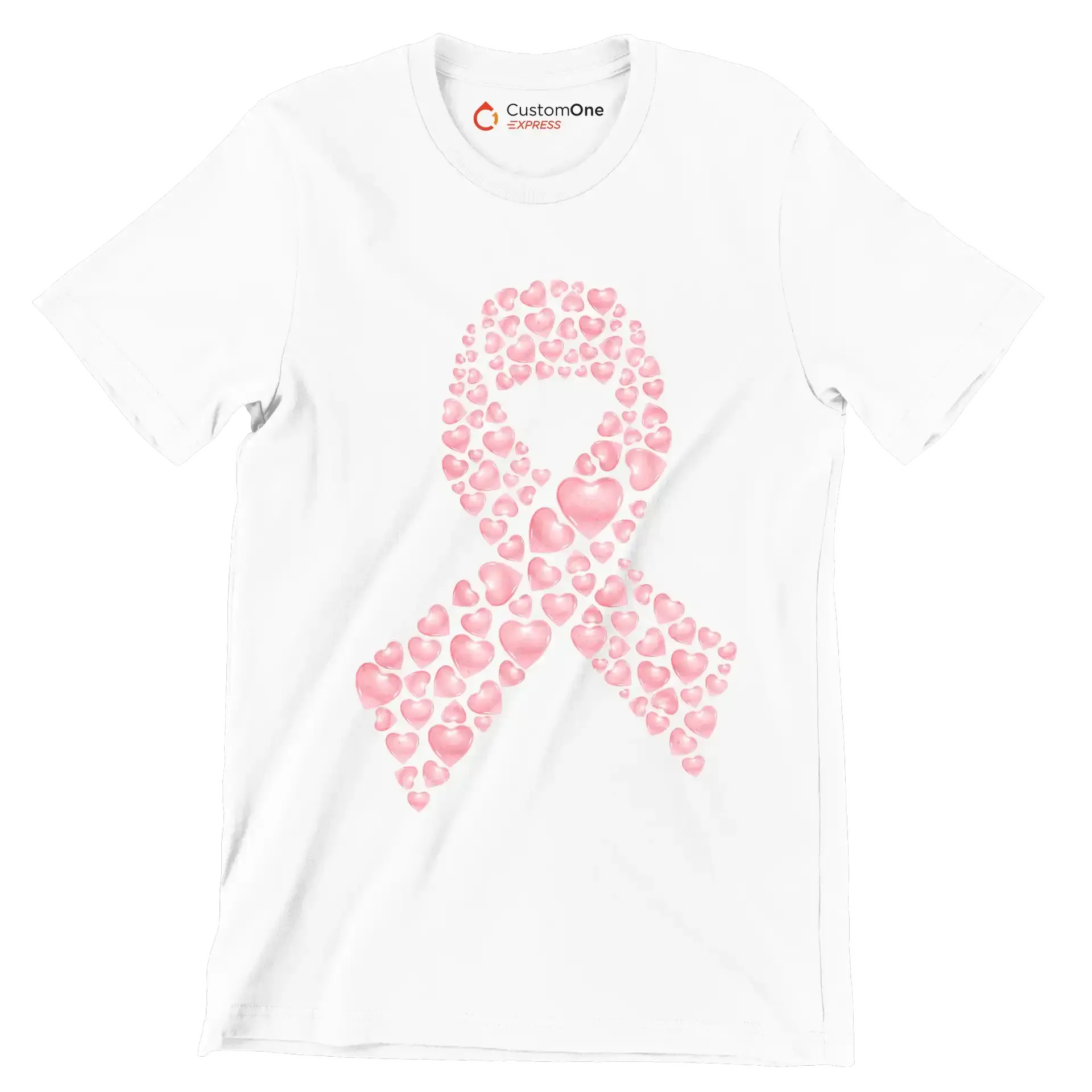 Heart Ribbon - Breast Cancer Awareness T-Shirt-White-S-Custom One Express