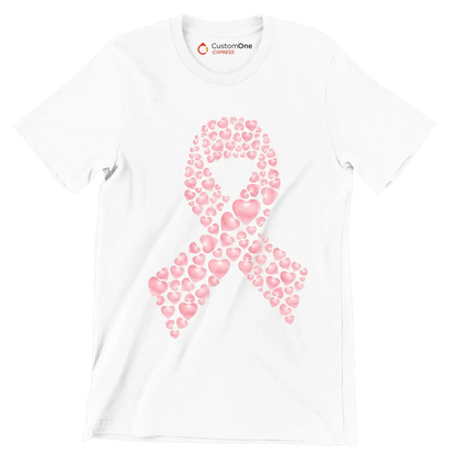 Heart Ribbon - Breast Cancer Awareness T-Shirt-White-S-Custom One Express