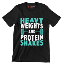 Heavy Weights and Protein Shakes - Gym Themed T-Shirt-Black-S-Custom One Express