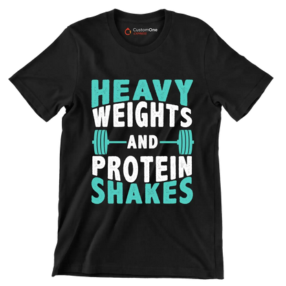 Heavy Weights and Protein Shakes - Gym Themed T-Shirt-Black-S-Custom One Express