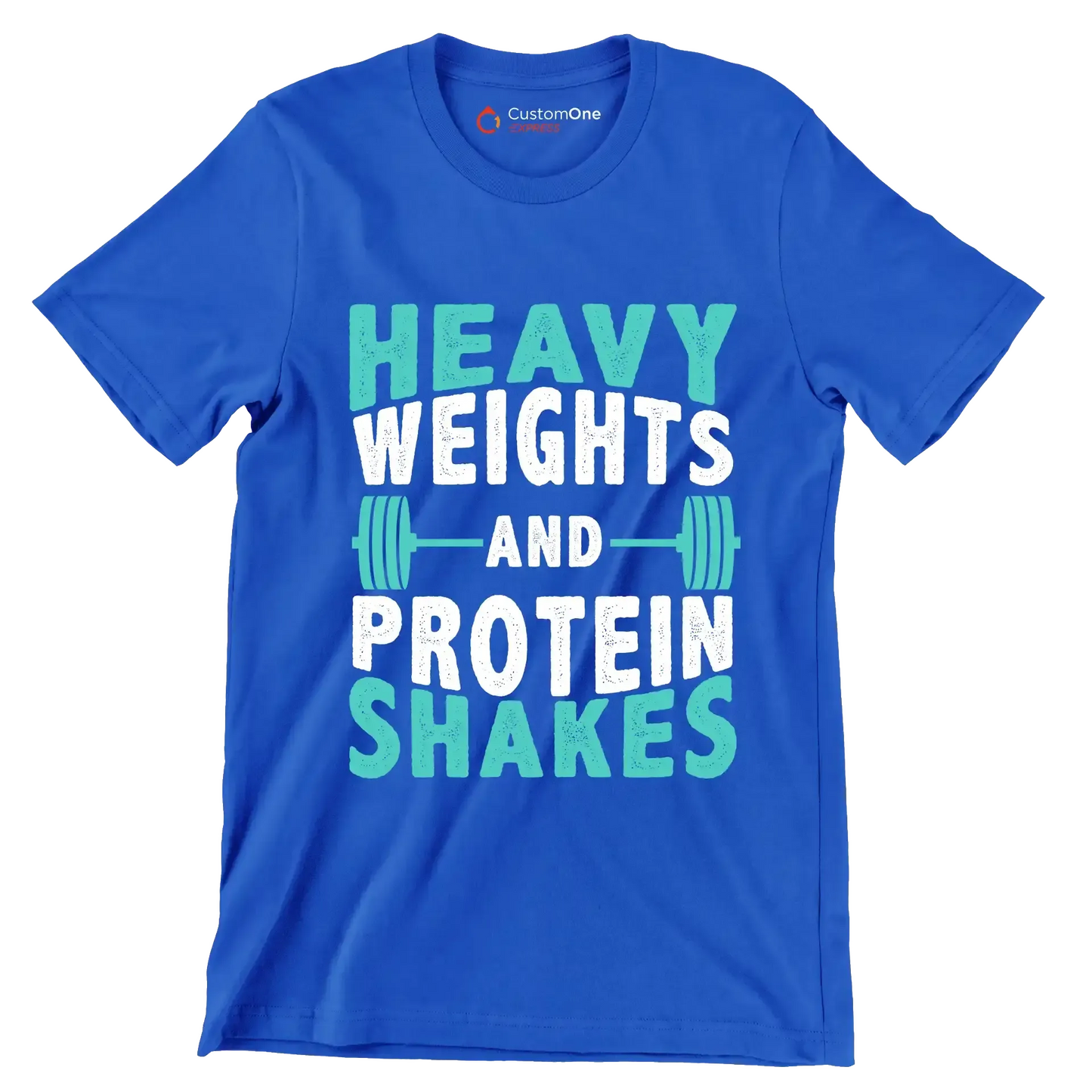 Heavy Weights and Protein Shakes - Gym Themed T-Shirt-Blue-S-Custom One Express