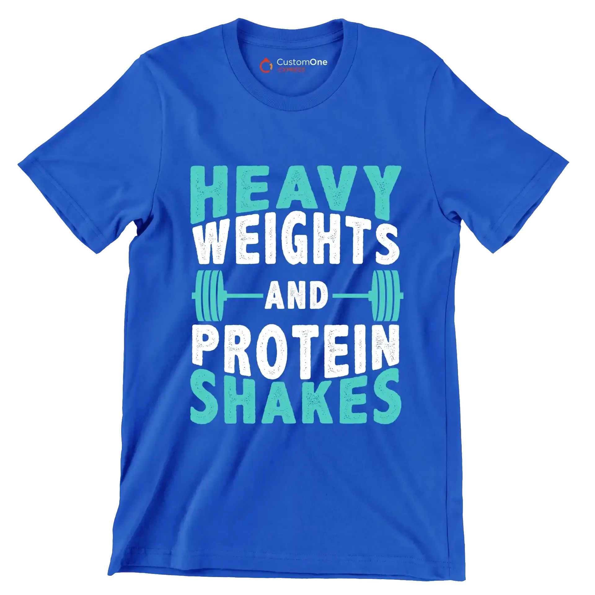 Heavy Weights and Protein Shakes - Gym Themed T-Shirt-Blue-S-Custom One Express