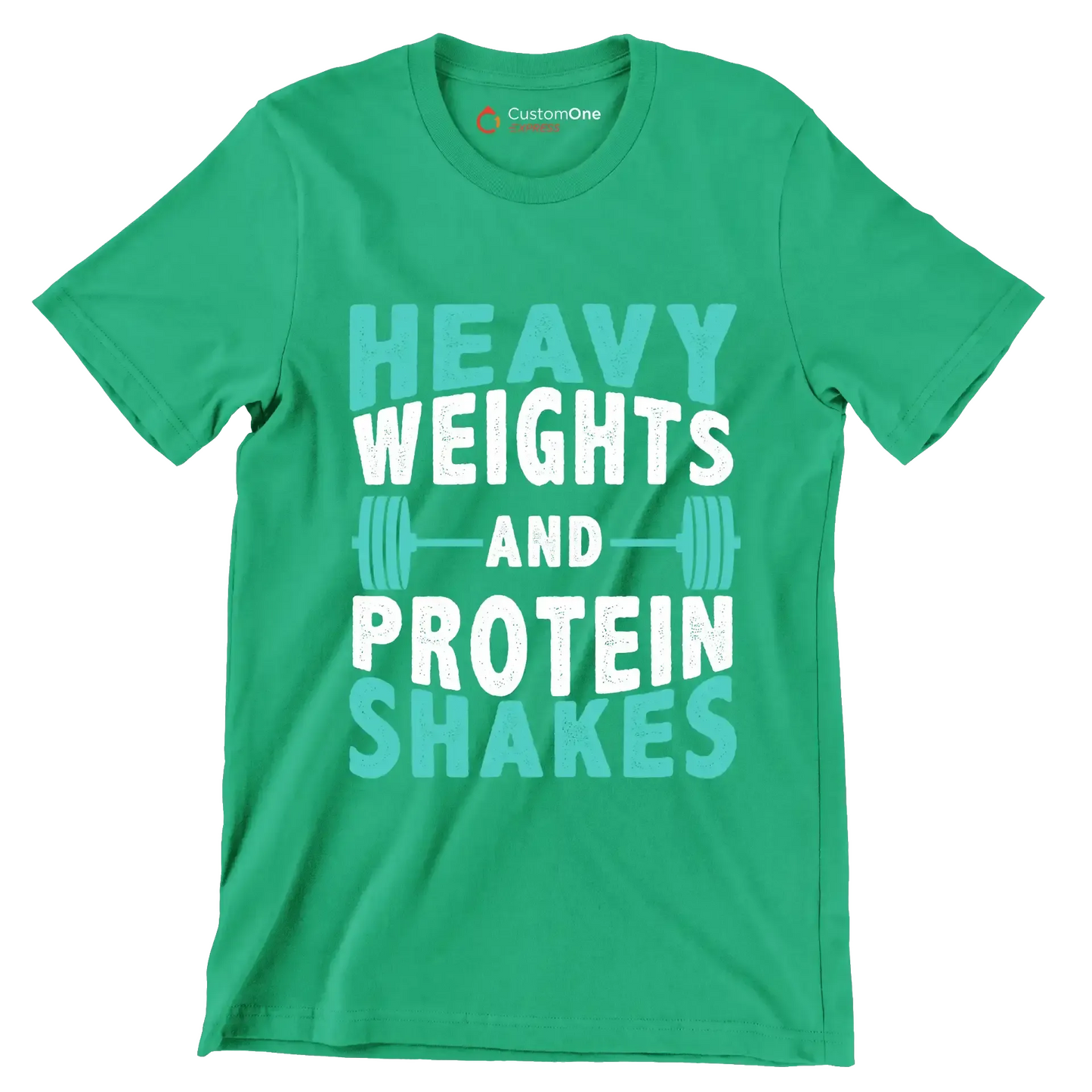 Heavy Weights and Protein Shakes - Gym Themed T-Shirt-Green-S-Custom One Express