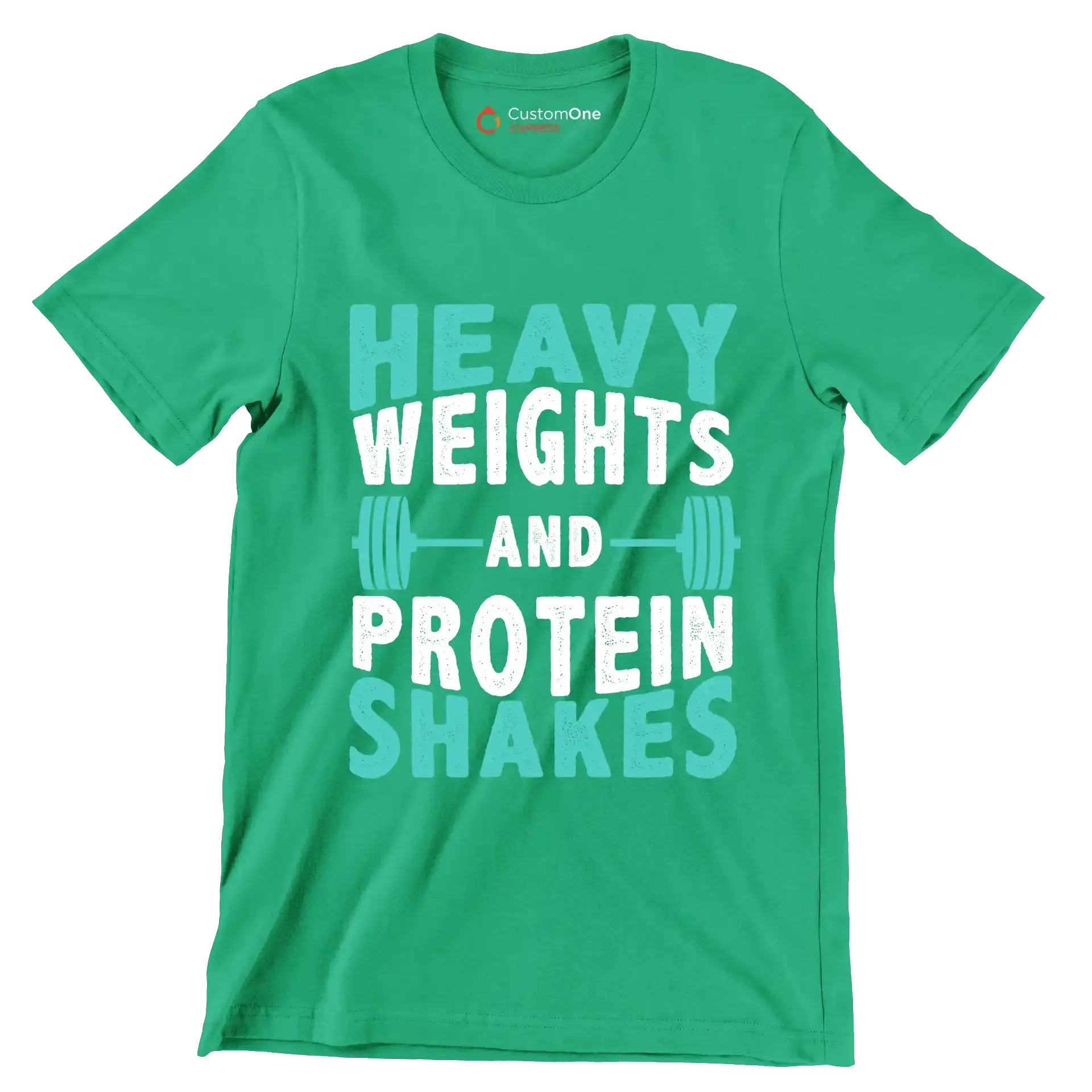 Heavy Weights and Protein Shakes - Gym Themed T-Shirt-Green-S-Custom One Express