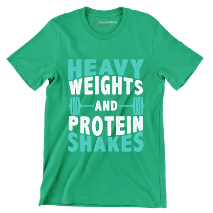 Heavy Weights and Protein Shakes - Gym Themed T-Shirt-Green-S-Custom One Express