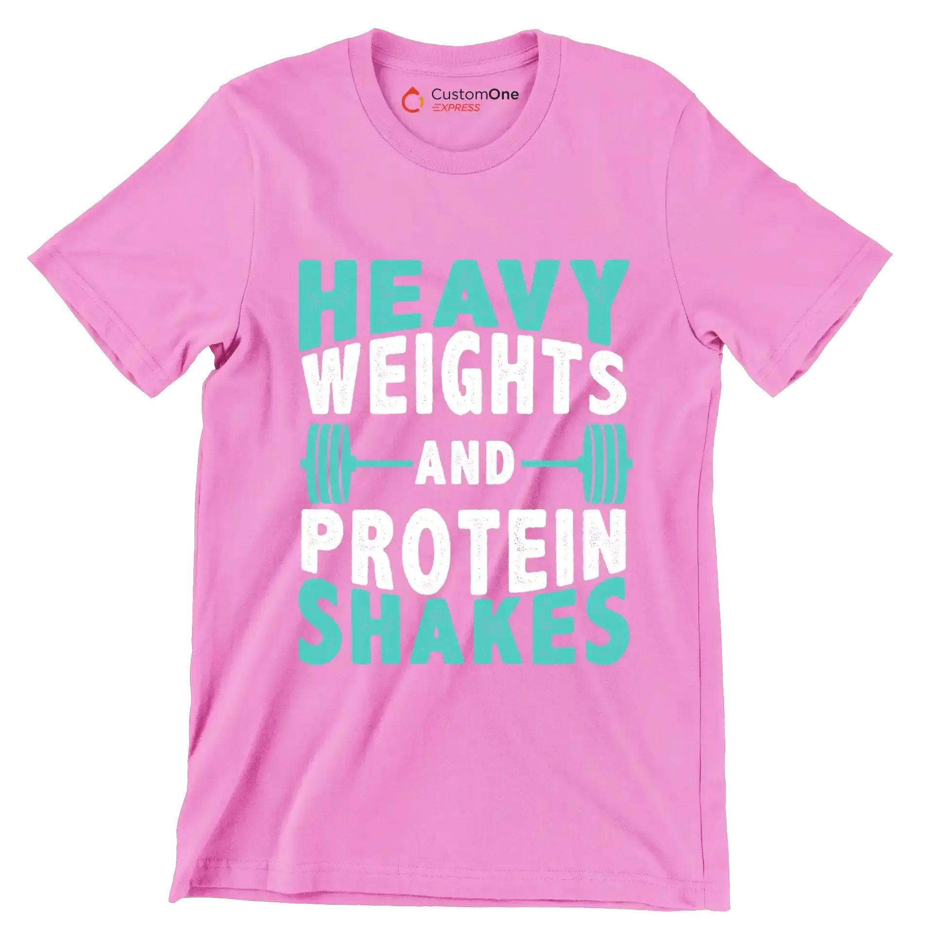 Heavy Weights and Protein Shakes - Gym Themed T-Shirt-Pink-S-Custom One Express
