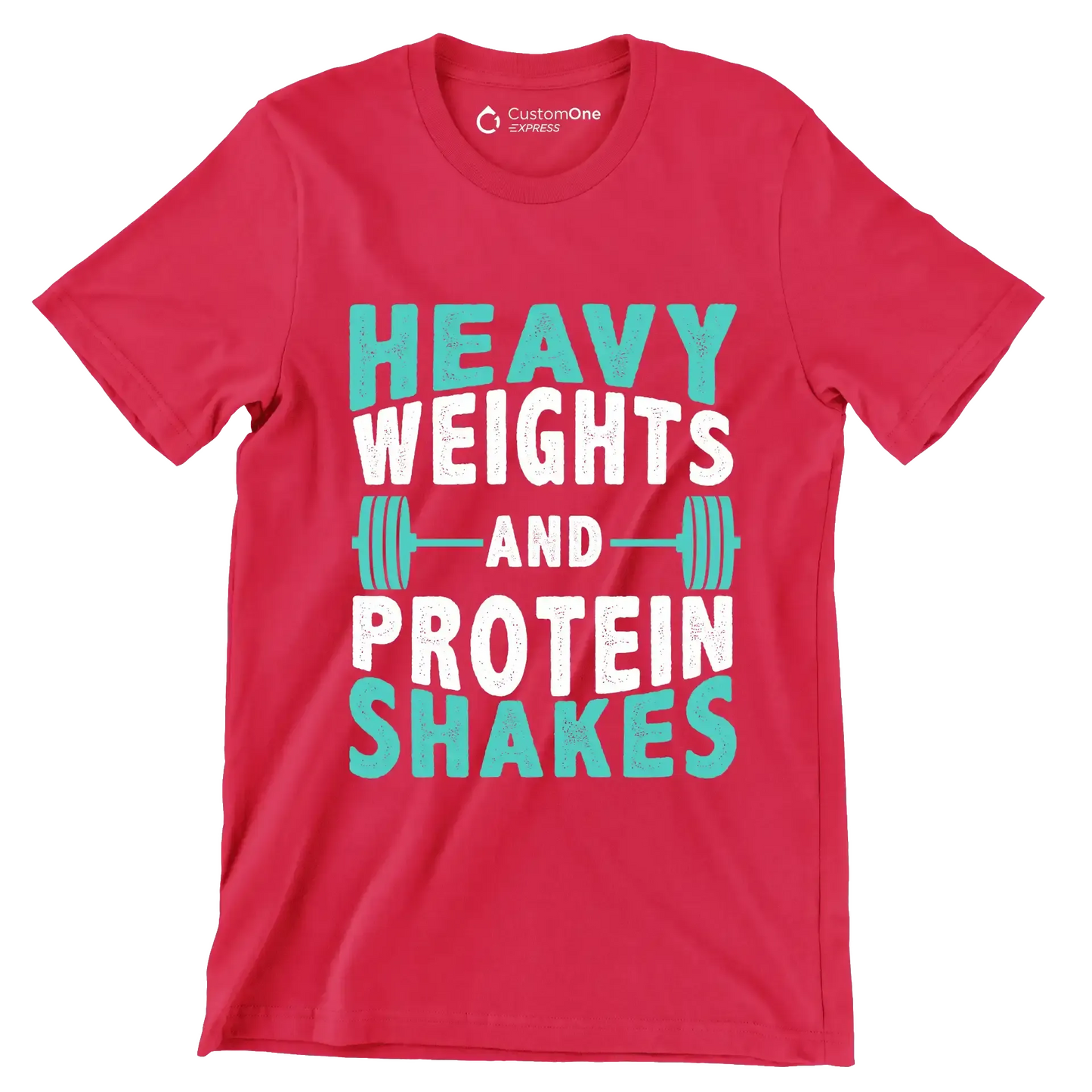 Heavy Weights and Protein Shakes - Gym Themed T-Shirt-Red-S-Custom One Express