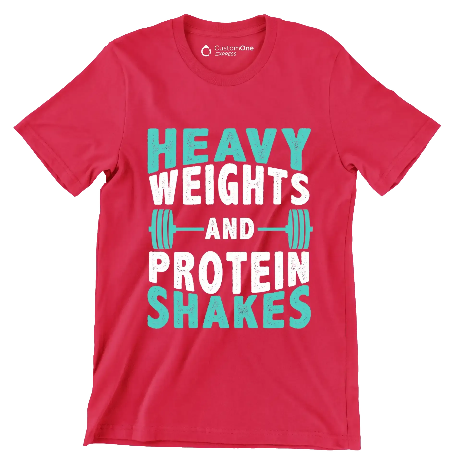 Heavy Weights and Protein Shakes - Gym Themed T-Shirt-Red-S-Custom One Express