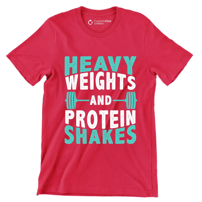 Heavy Weights and Protein Shakes - Gym Themed T-Shirt-Red-S-Custom One Express