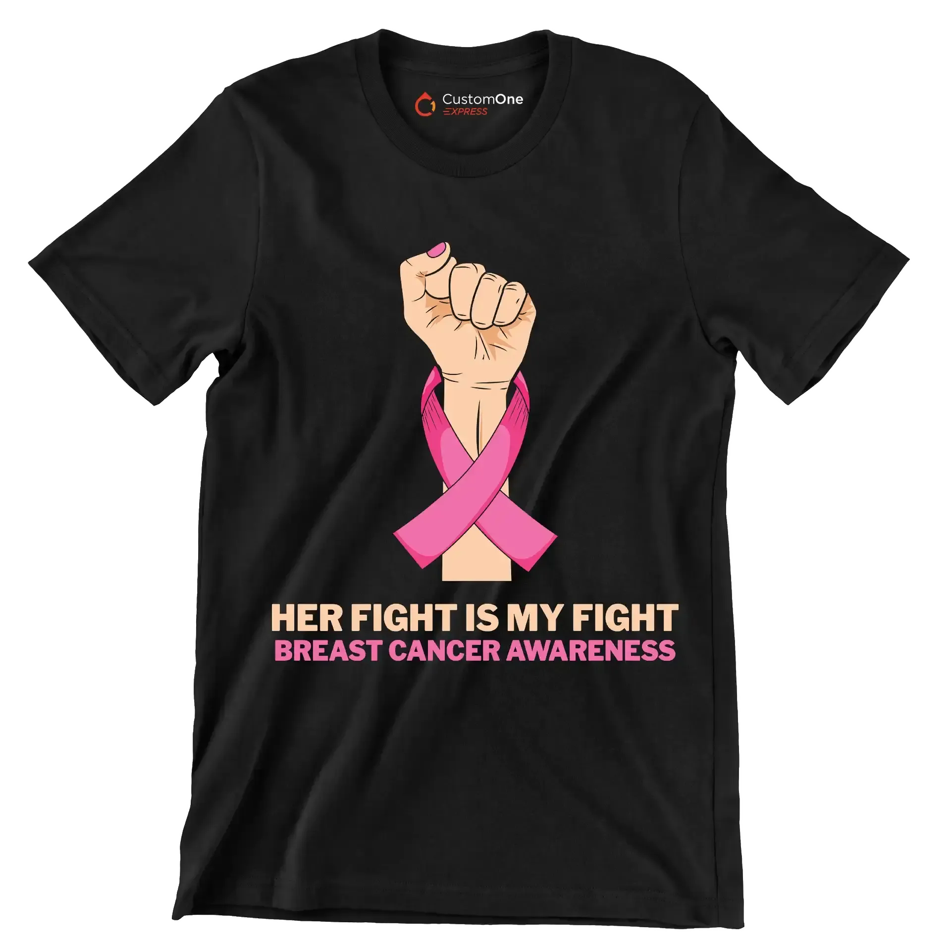 Her fight is my fight Breast Cancer Awareness - Breast Cancer Awareness T-Shirt-Black-S-Custom One Express