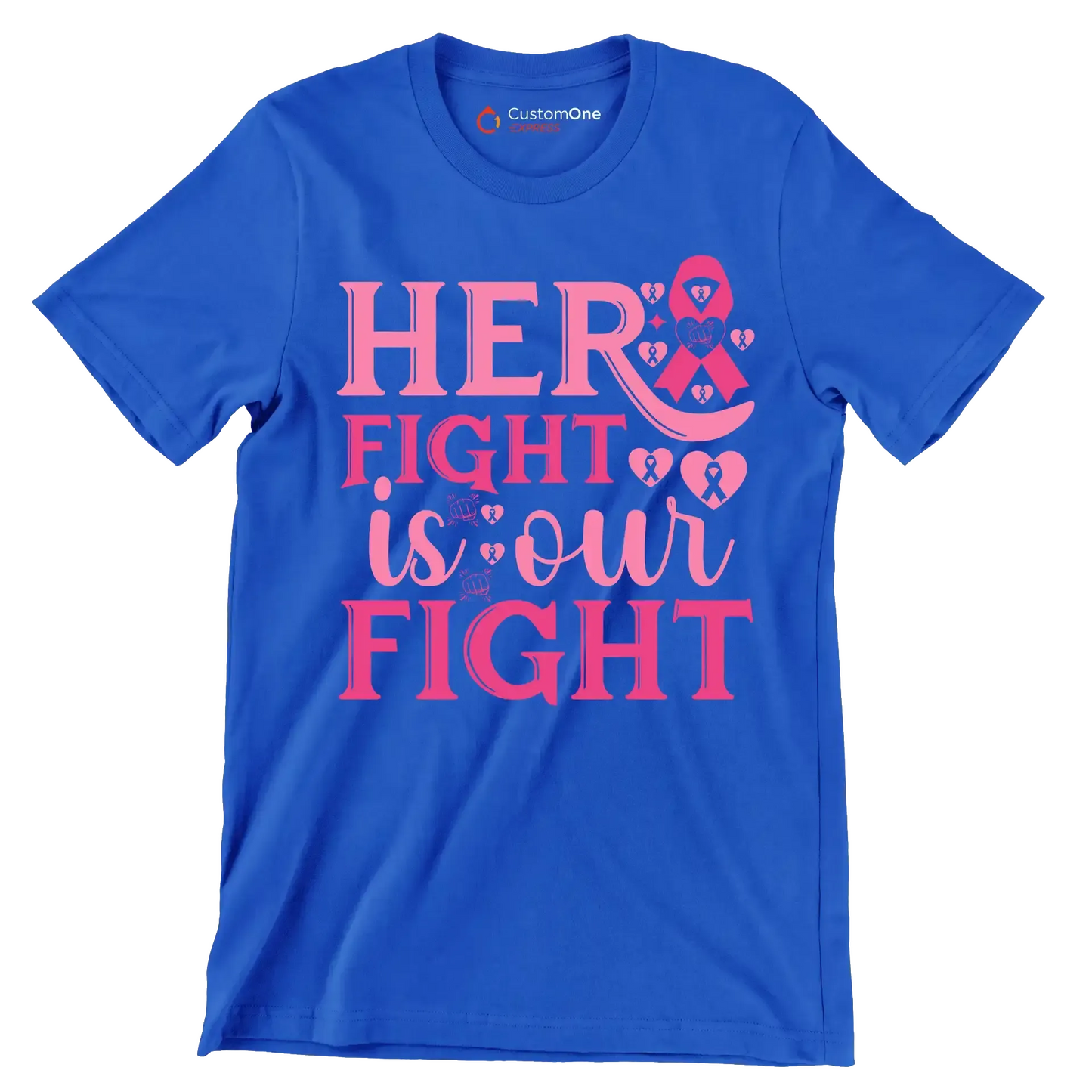 Her fight is our fight - Breast Cancer Awareness T-Shirt-Blue-S-Custom One Express