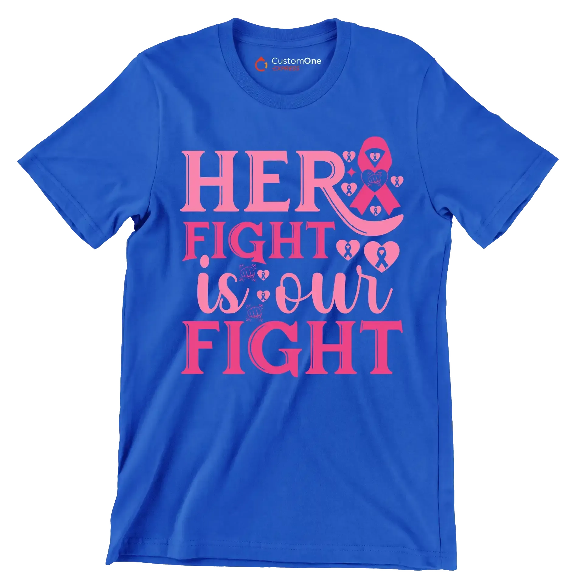 Her fight is our fight - Breast Cancer Awareness T-Shirt-Blue-S-Custom One Express