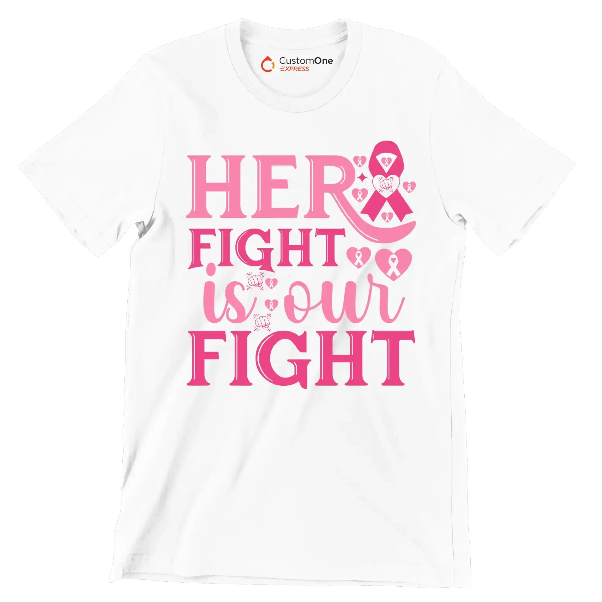Her fight is our fight - Breast Cancer Awareness T-Shirt-White-S-Custom One Express