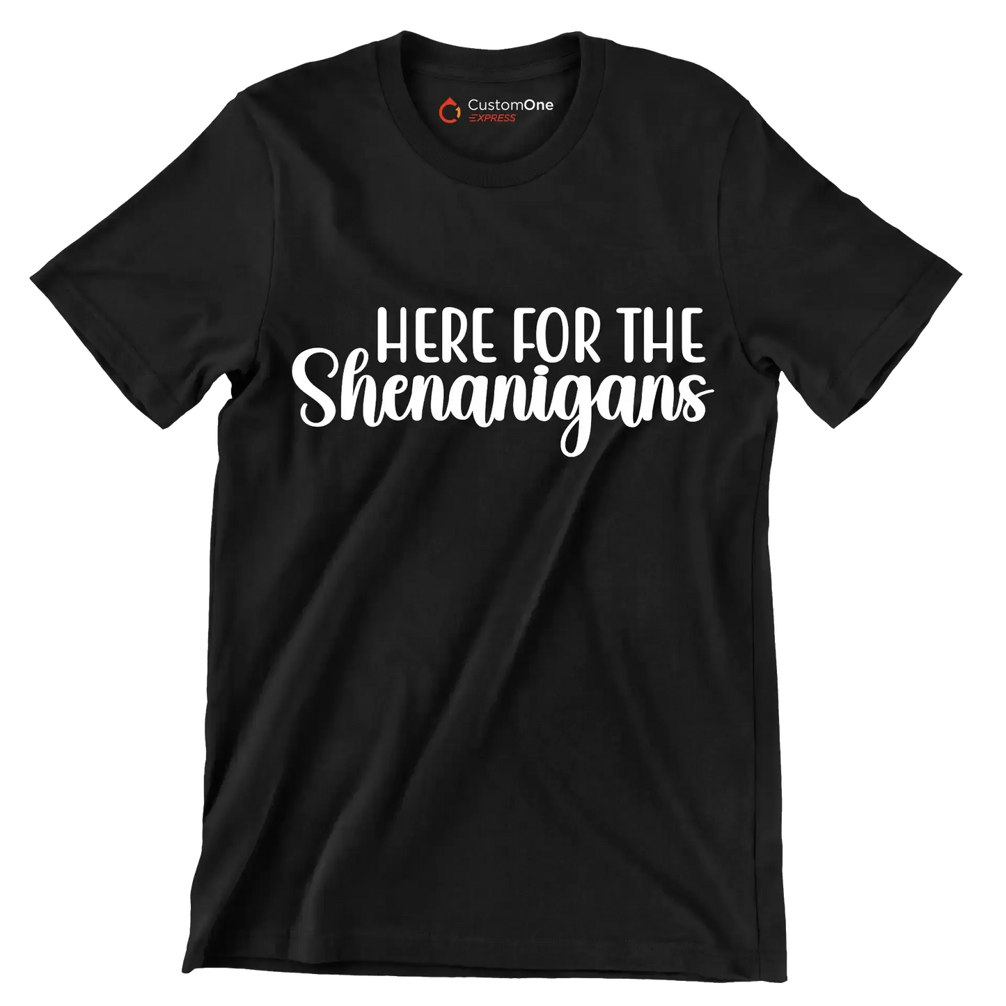 Here for the shenanigans - St. Patrick's Day T-Shirt-Black-S-Custom One Express