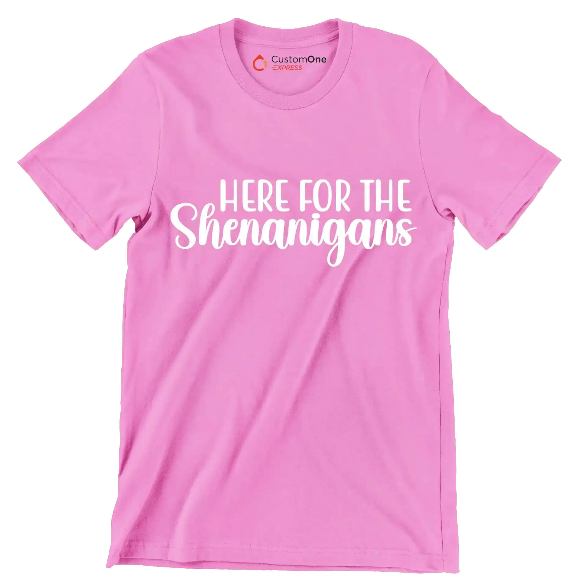 Here for the shenanigans - St. Patrick's Day T-Shirt-Pink-S-Custom One Express