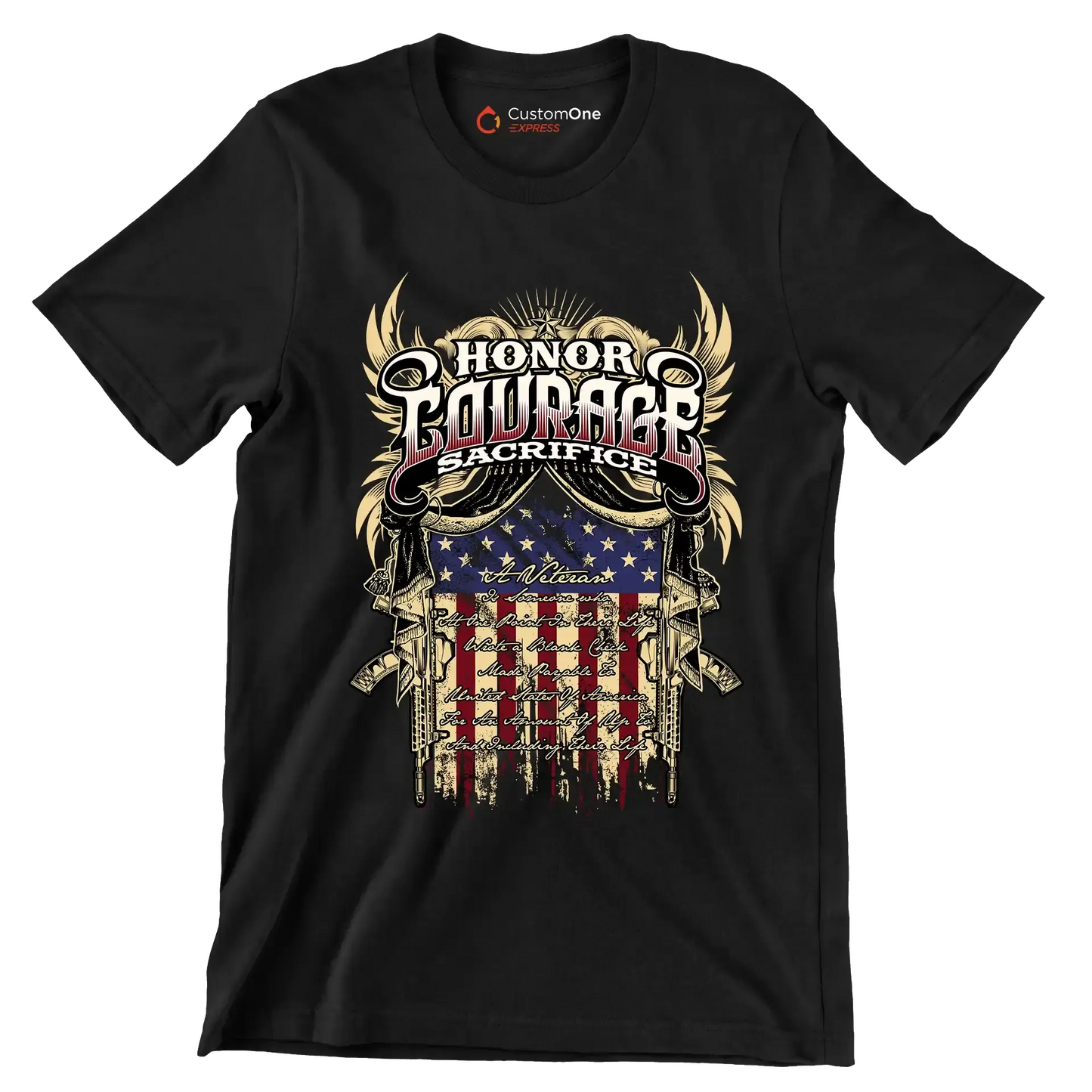 Honor Courage Sacrifice - Veterans Themed T-Shirt-Black-S-Custom One Express