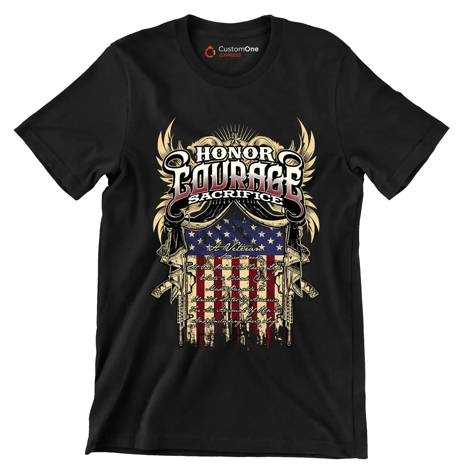 Honor Courage Sacrifice - Veterans Themed T-Shirt-Black-S-Custom One Express
