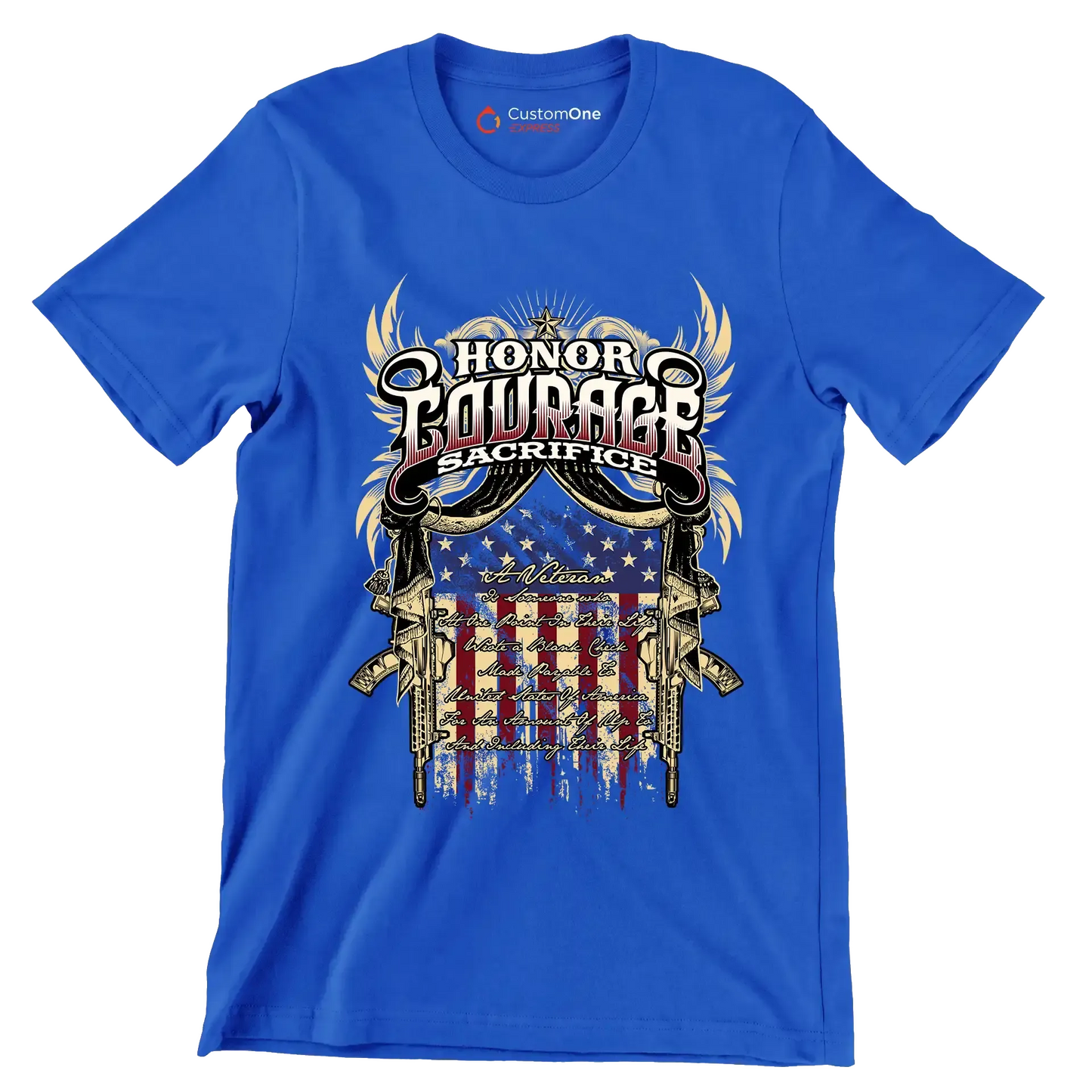 Honor Courage Sacrifice - Veterans Themed T-Shirt-Blue-S-Custom One Express