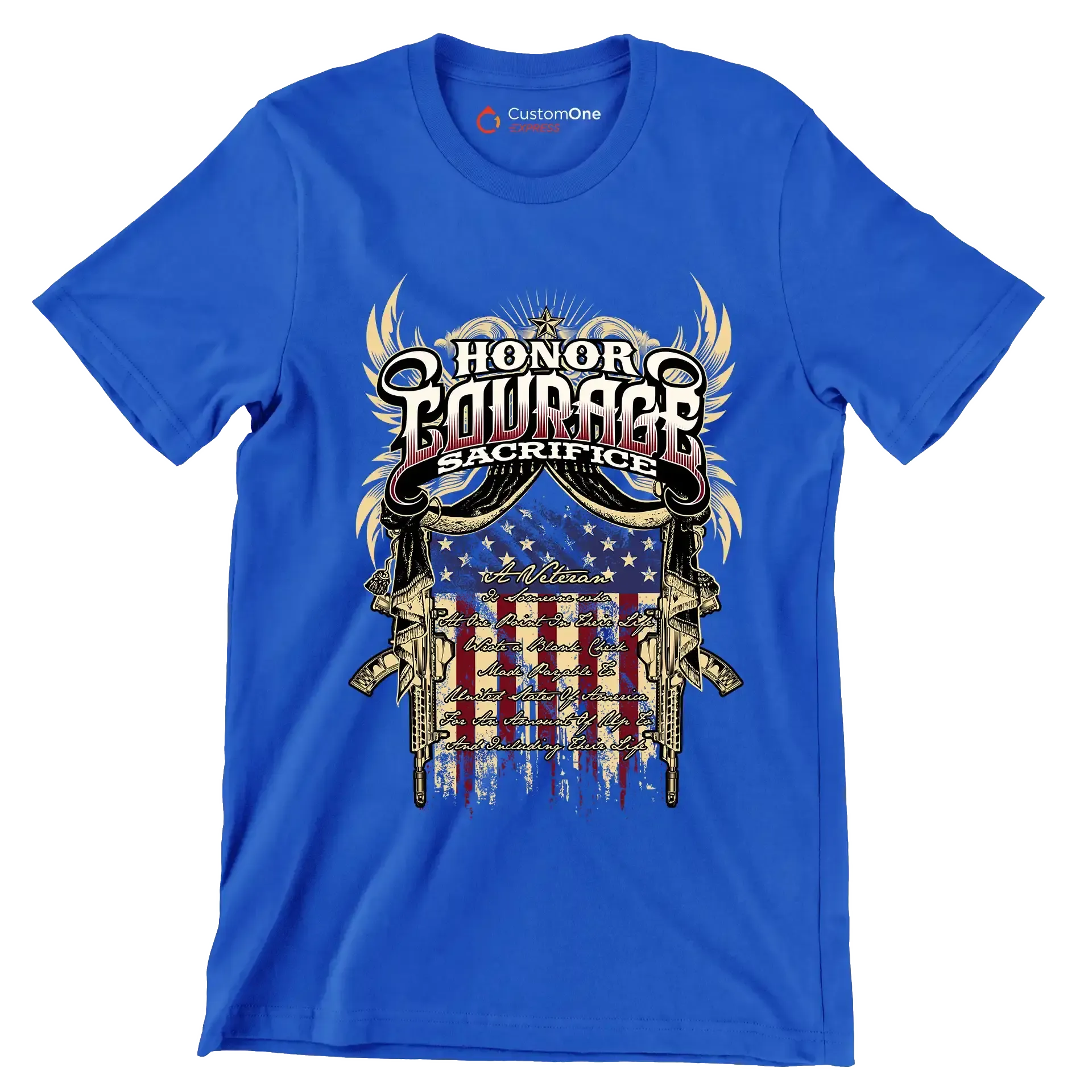 Honor Courage Sacrifice - Veterans Themed T-Shirt-Blue-S-Custom One Express