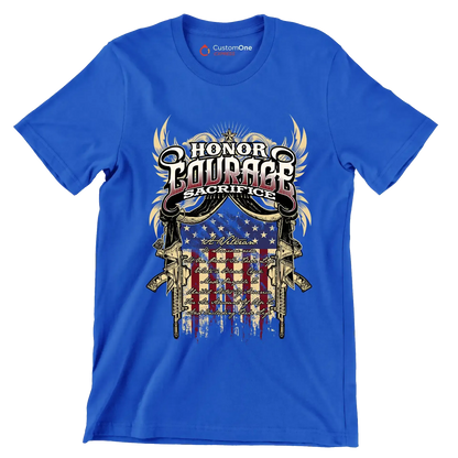 Honor Courage Sacrifice - Veterans Themed T-Shirt-Blue-S-Custom One Express