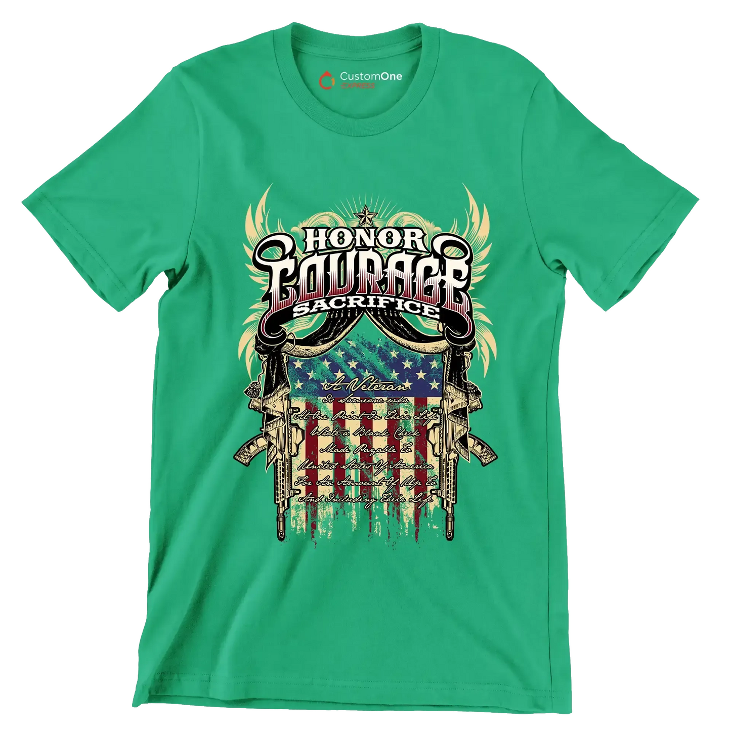 Honor Courage Sacrifice - Veterans Themed T-Shirt-Green-S-Custom One Express