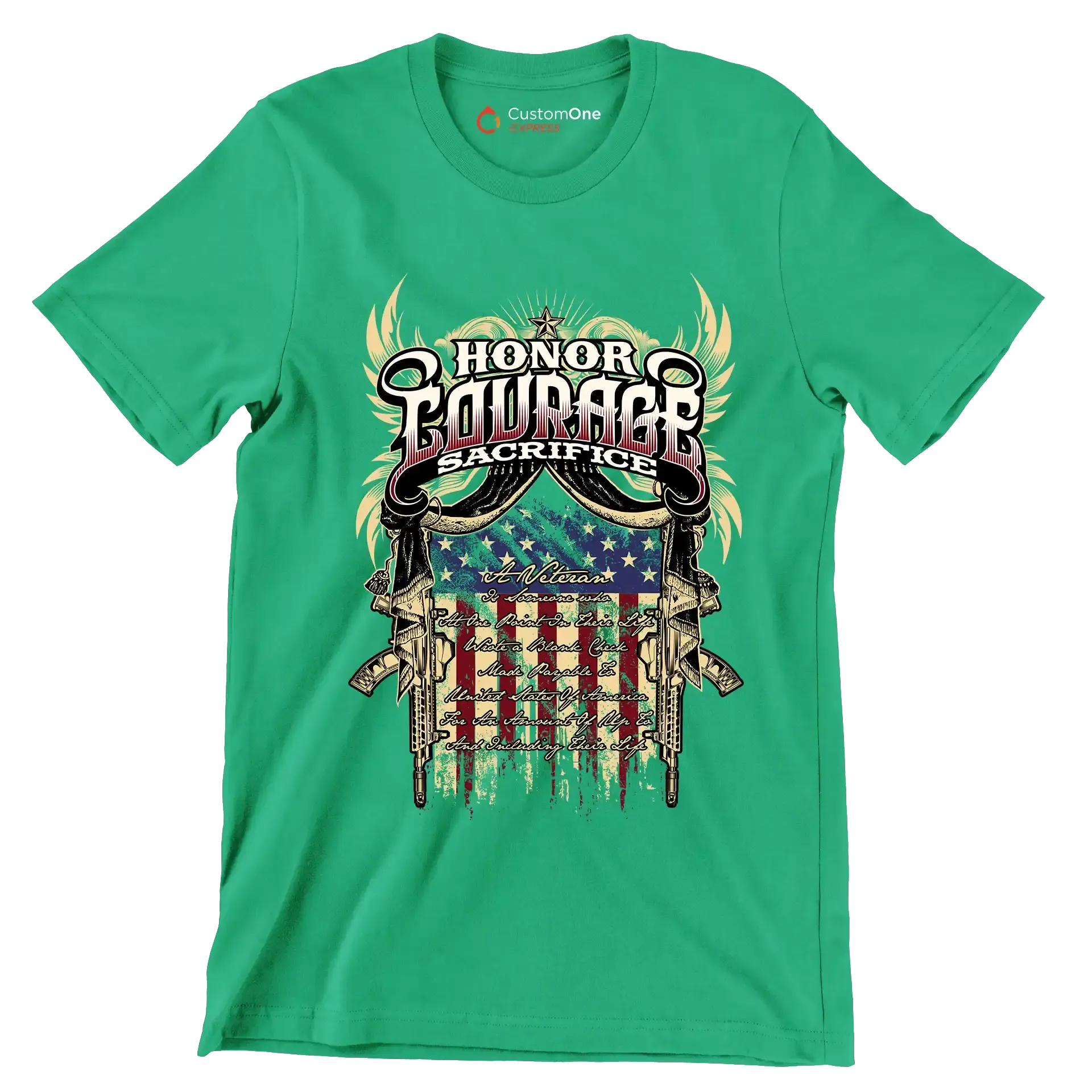 Honor Courage Sacrifice - Veterans Themed T-Shirt-Green-S-Custom One Express