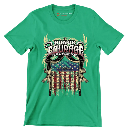 Honor Courage Sacrifice - Veterans Themed T-Shirt-Green-S-Custom One Express