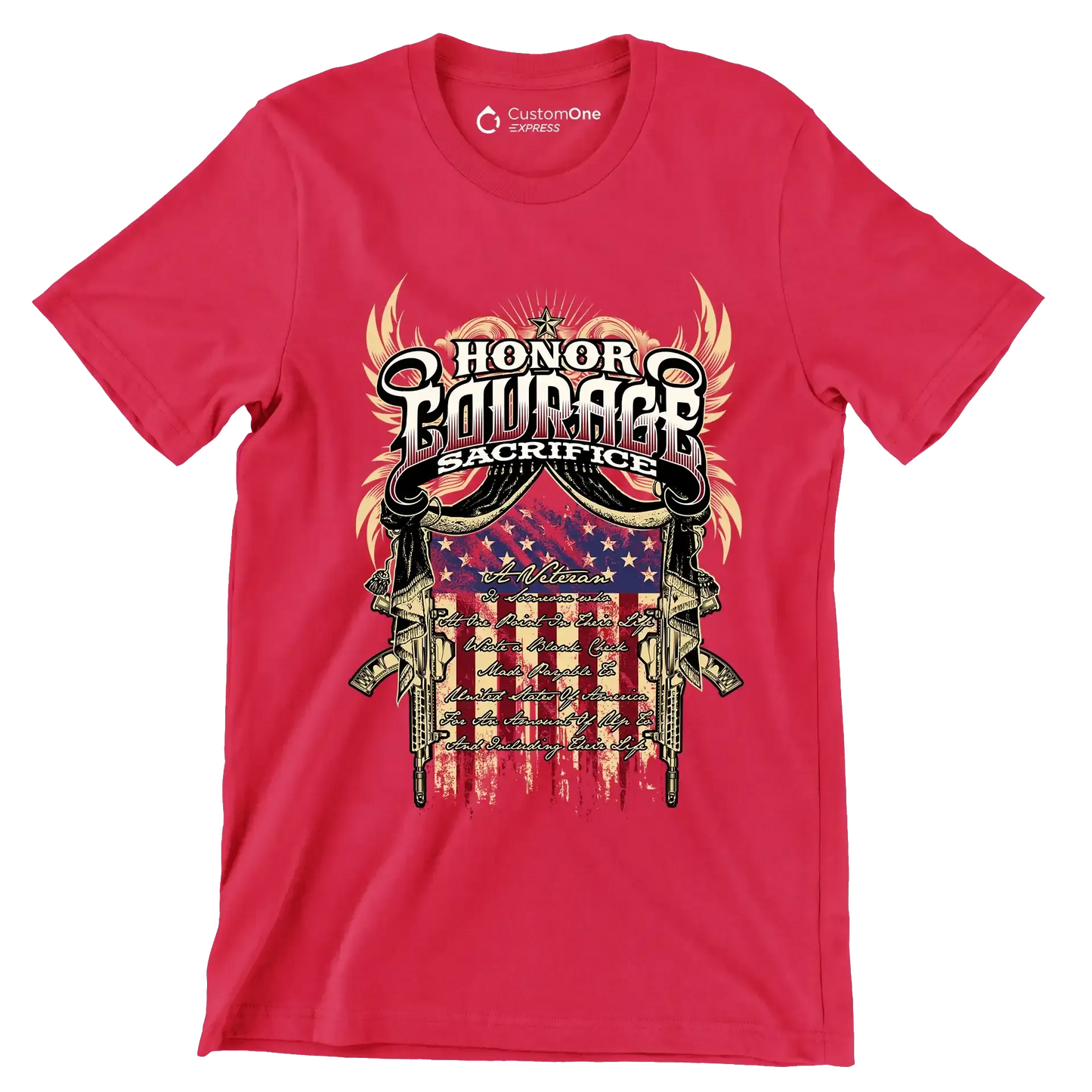 Honor Courage Sacrifice - Veterans Themed T-Shirt-Red-S-Custom One Express