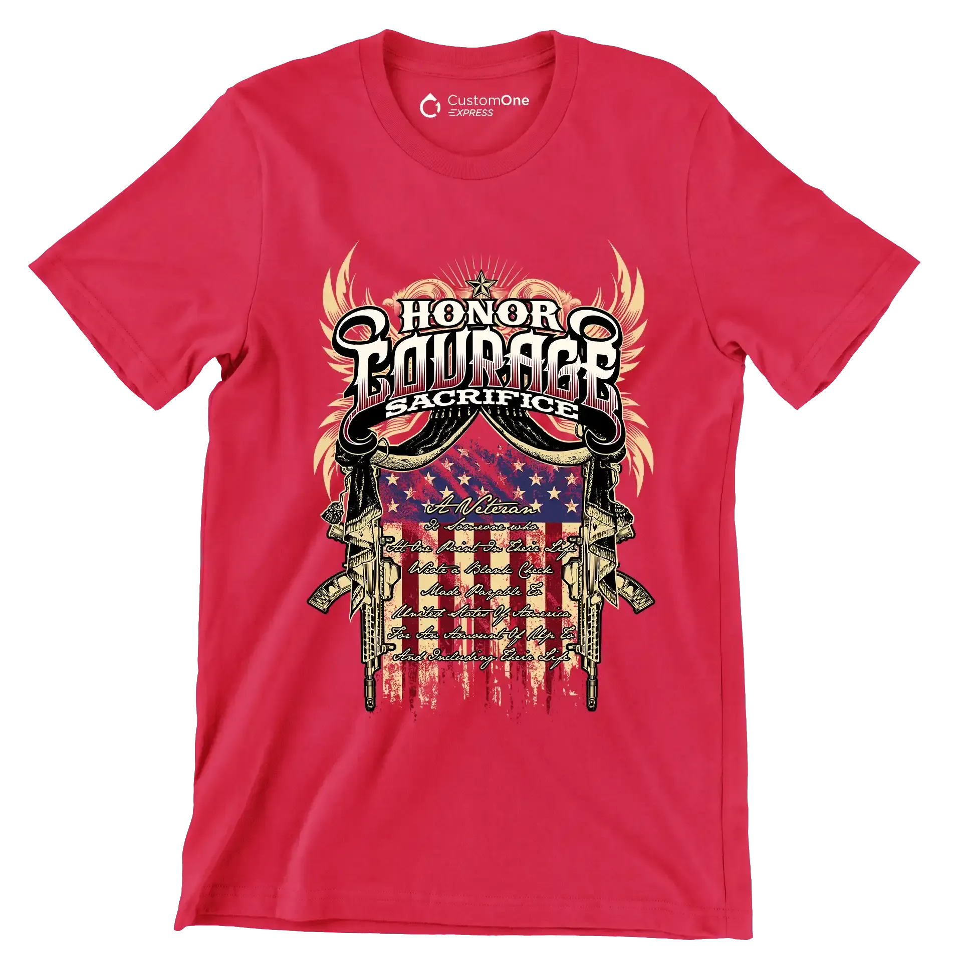 Honor Courage Sacrifice - Veterans Themed T-Shirt-Red-S-Custom One Express