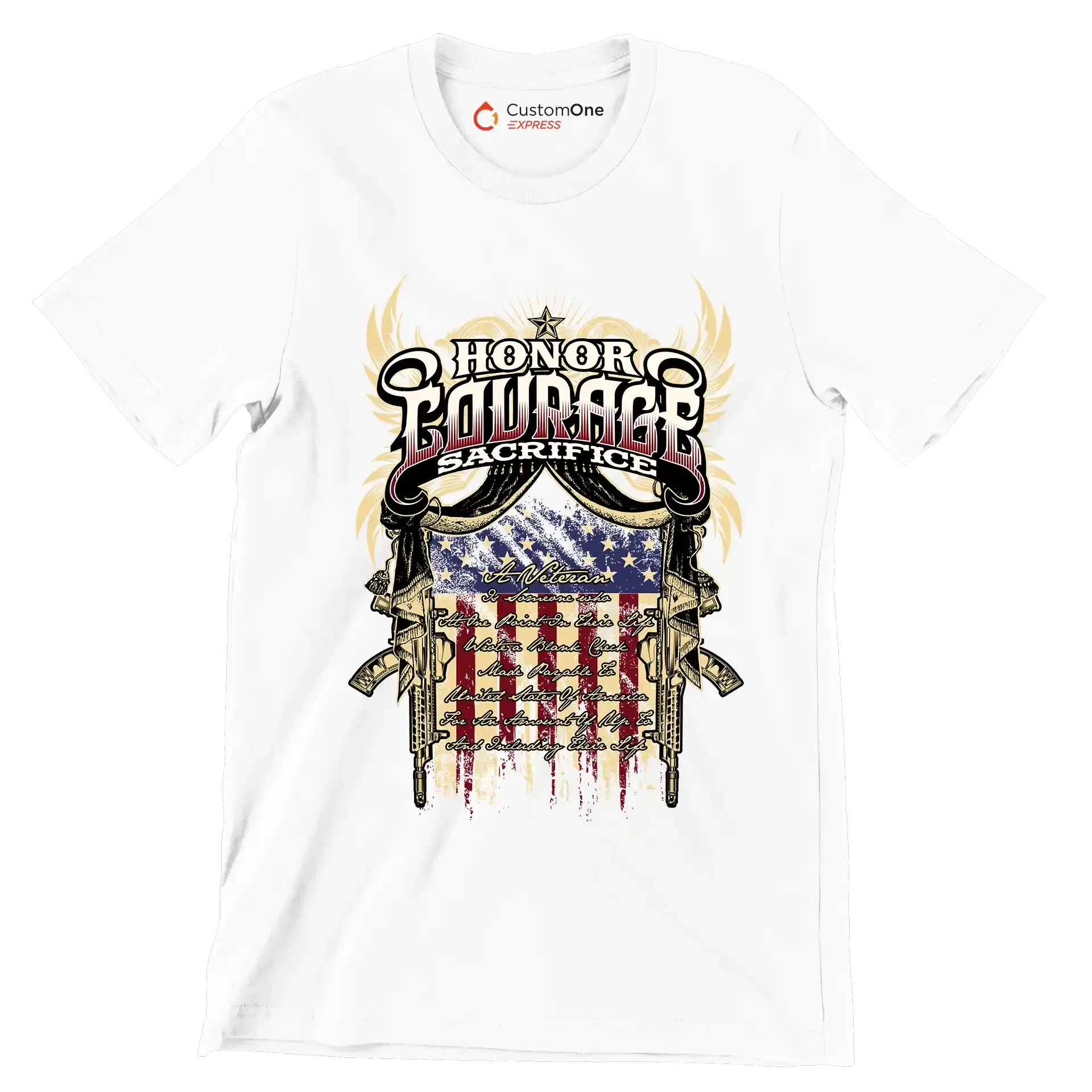 Honor Courage Sacrifice - Veterans Themed T-Shirt-White-S-Custom One Express