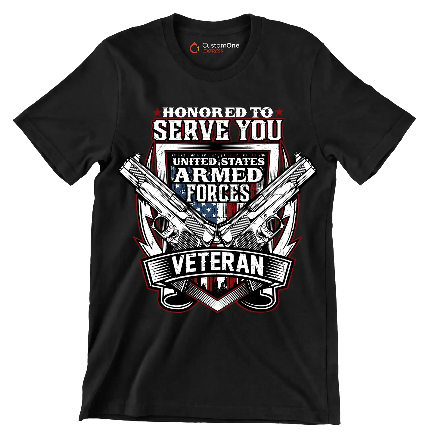Honored to serve you united states armed forces veteran - Veterans Themed T-Shirt-Black-S-Custom One Express
