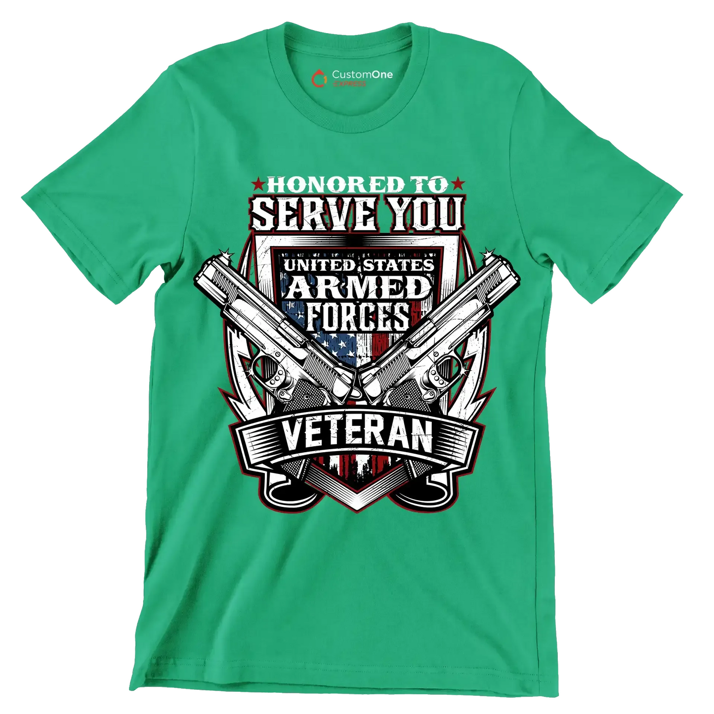 Honored to serve you united states armed forces veteran - Veterans Themed T-Shirt-Green-S-Custom One Express