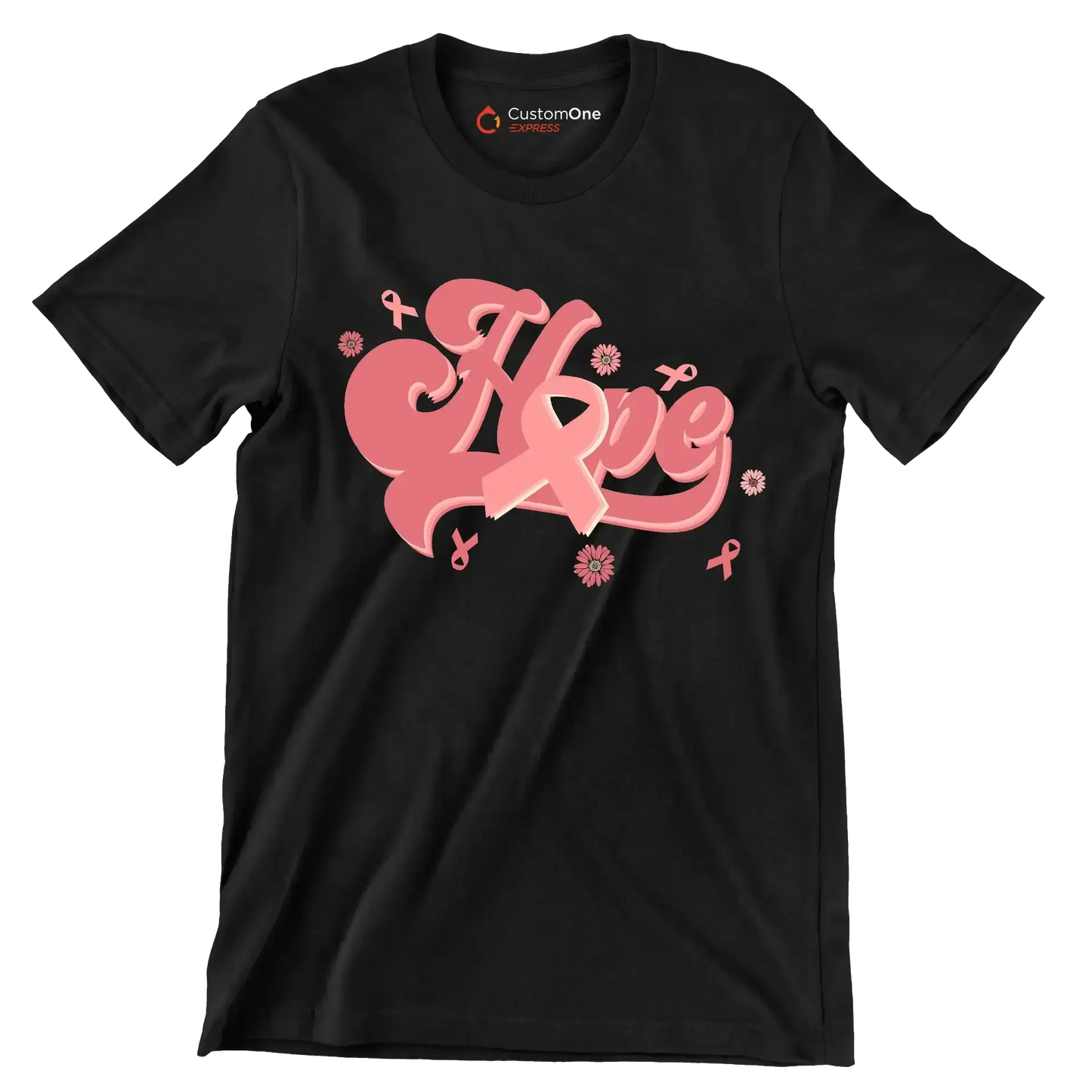 Hope - Breast Cancer Awareness T-Shirt-Black-S-Custom One Express