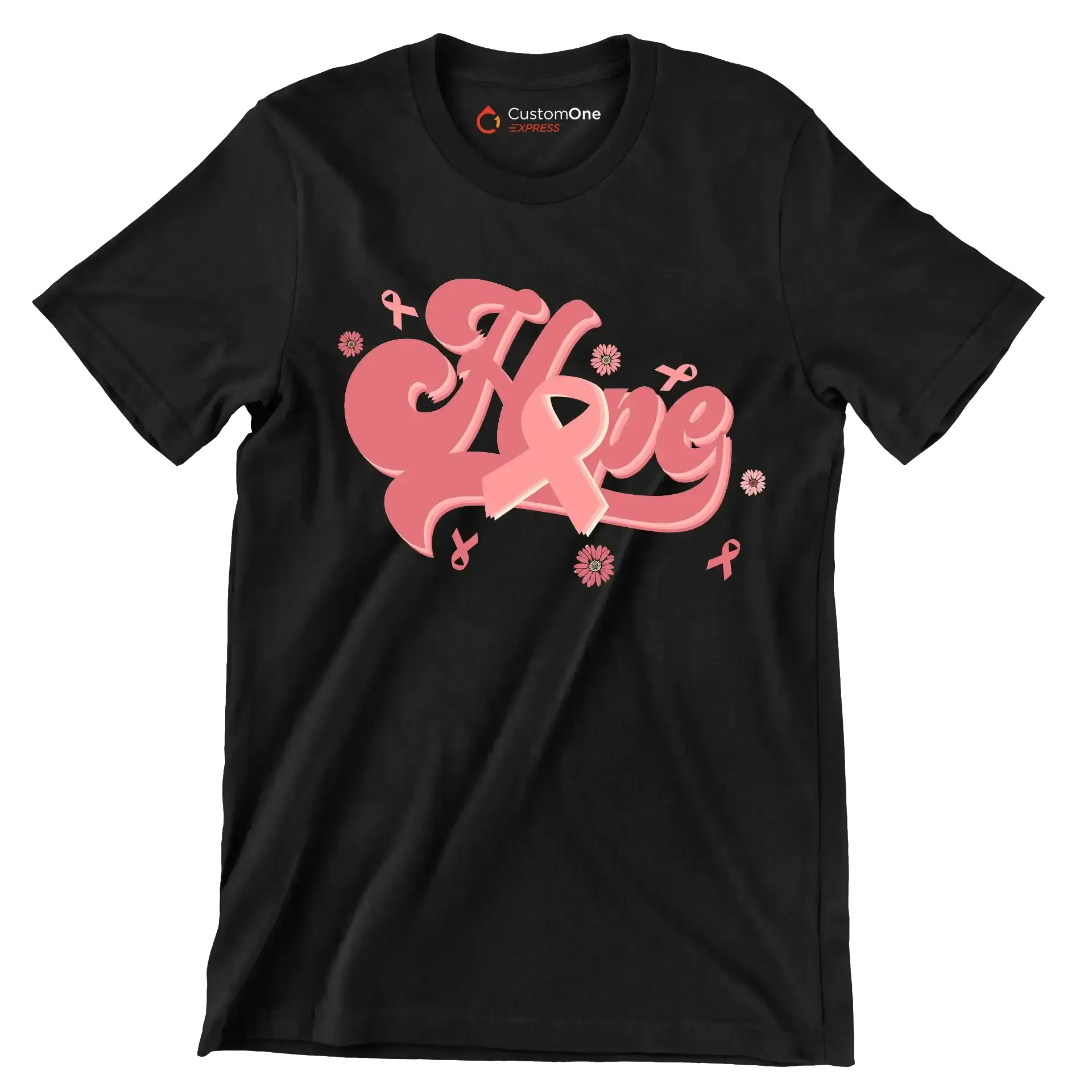 Hope - Breast Cancer Awareness T-Shirt-Black-S-Custom One Express