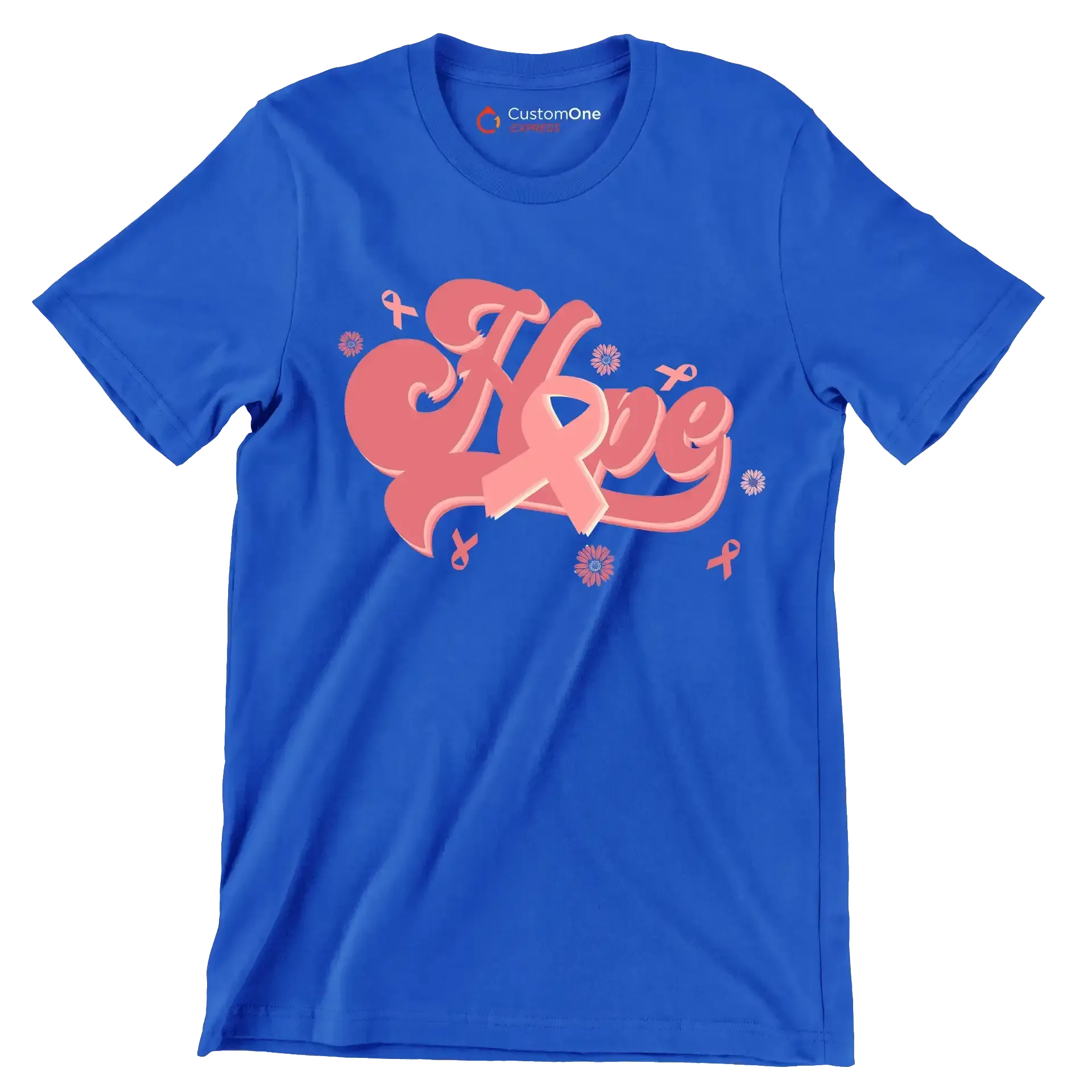 Hope - Breast Cancer Awareness T-Shirt-Blue-S-Custom One Express
