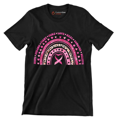 Hope strong fight cure love heal conquer believe - Breast Cancer Awareness T-Shirt-Black-S-Custom One Express