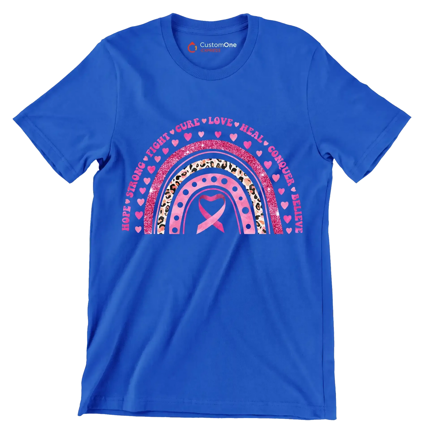 Hope strong fight cure love heal conquer believe - Breast Cancer Awareness T-Shirt-Blue-S-Custom One Express