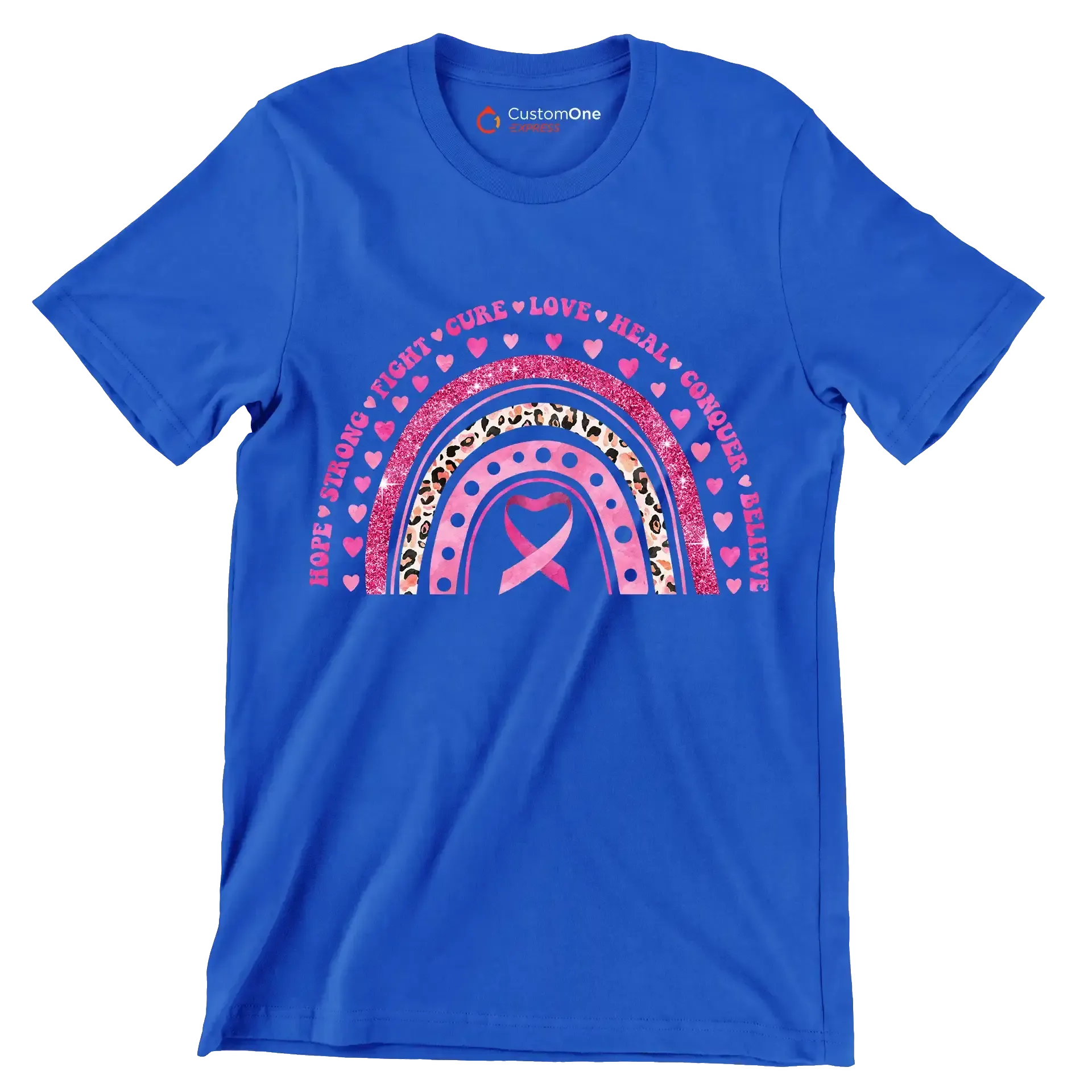 Hope strong fight cure love heal conquer believe - Breast Cancer Awareness T-Shirt-Blue-S-Custom One Express
